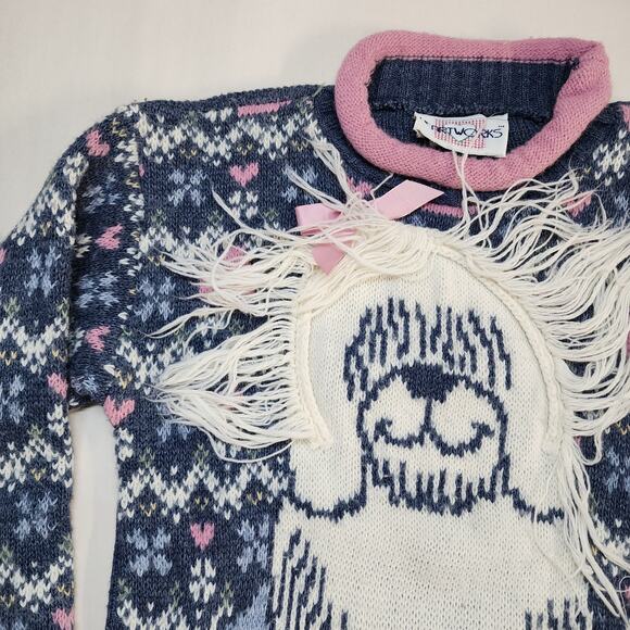 Vintage Heartworks 3D Knit Sweater Girls 4T Dog Hearts Roll Neck Twee Retro 80s - Picture 3 of 11